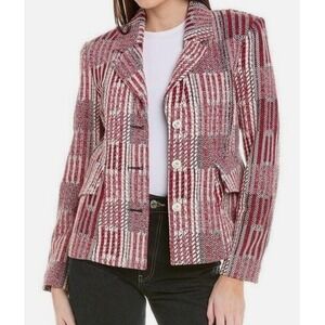 Cabi  Red Navy Nautical Patchwork Stripe Anchor Button Blazer Women's Small